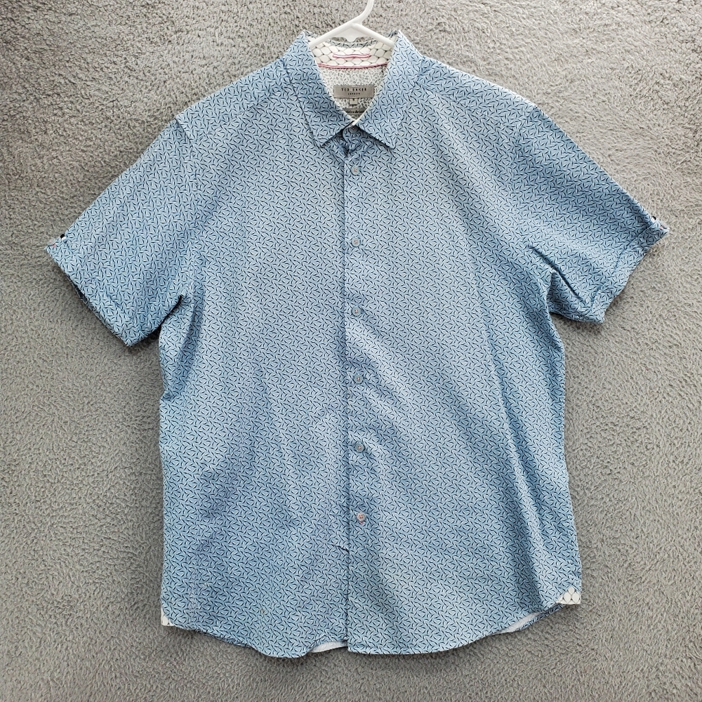 Ted Baker London Button Up Shirt Mens XL Blue Short Sleeve